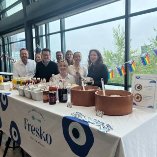 A wellness juice and yogurt bowl pop-up for Mental Health Awareness Month for our Syms in London, provided by @fresko_london!